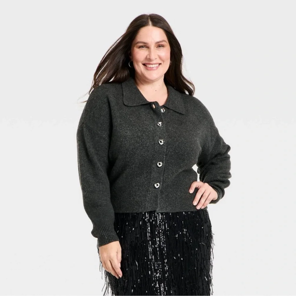 Dark Gray Cardigan with Heart Buttons